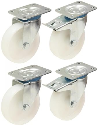 Parnells 125mm 5 Nylon Rollen Schwerlast Drehgelenk & Gebremste Lenkrollen Set 170kg Jede 4er Set