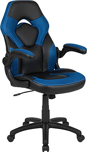 Flash Furniture X10 Gaming-Stuhl, ergonomischer Bürostuhl für PC- und Gaming-Setups, verstellbarer Gamer-Stuhl mit Rückenunterstützung, LeatherSoft, blau/schwarz