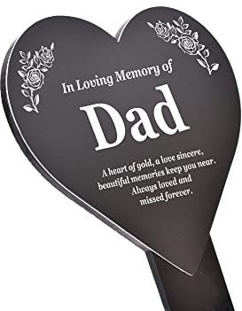 OriginDesigned Targa commemorativa per tomba con scritta in inglese Dad, con scritta in inglese In Loving Memory, a forma di cuore, personalizzabile
