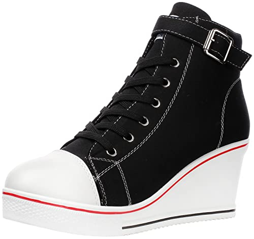 wealsex Femme Baskets Mode Compensées Montante Sneaker Chaussures (Noir,41)