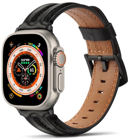 Tasikar Correas Compatible con Correa Apple Watch 49mm 46mm 45mm 44mm 42mm, Banda de reemplazo de Cuero Genuino Compatible con Apple Watch Ultra Serie 10 9 8 7 6 5 4 3 2 1 SE (Negro)
