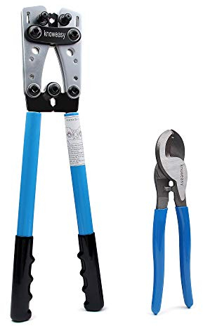 Knoweasy Batteriekabelschuh-Crimpzange mit Drahtschneider – Crimpzange für 8, 6, 4, 2, 1, 1/0 AWG Heavy Duty Drahtschuhe, Batterieklemmen und Kupferösen