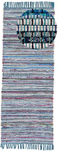 carpetfine Flachgewebeteppich Kelim Chindi Läufer Blau 75x200 cm | Moderner Teppich für Wohn- und Schlafzimmer