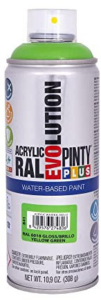 PINTYPLUS 95886 Pintura EN Spray Evolution Water-Based 520CC Verde Amarillento, RAL 6018 Yellow Green, 65 mm