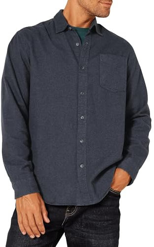 Amazon Essentials Men's Long-Sleeve Flannel Shirt (Available in Big & Tall), Black, L