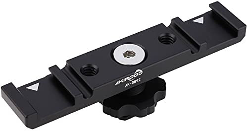 Dual Cold Shoe Mount Bracket,Dual Hot Shoe Extension Bar,Dual Cold Shoe Mount Plate Adapter,Cable Slot Bayonet/1/4 Thread Holes for Microphone, Camera, Light, Reflector Panel, Teleprompte Monitor