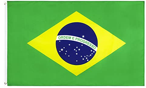 Cosymate Bandera de Brasil Bandera Nacional de Brasil Bandeira do Brasil 90x150cm con ojales de latón, color vivo, resistente a la decoloración UV, cabecera de lona, doble costura, 90x150cm