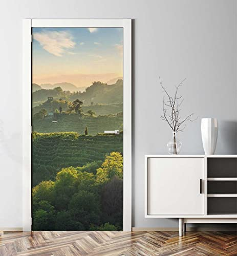 MyMaxxi - Tür bekleben mit Türtapete Türposter Türfolie Selbstklebend 90x200 Weinberge - Tür verschönern Türaufkleber Türklebefolie Wald Berge Gebirge grün