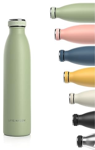 LARS NYSØM Edelstahl Trinkflasche 350ml, 500ml, 750ml, 1L, 1 5 liter | Thermosflasche Kohlensäure geeignet | Auslaufsichere Wasserflasche für Sport, Outdoor, Schule (Sage Green, 750ml)
