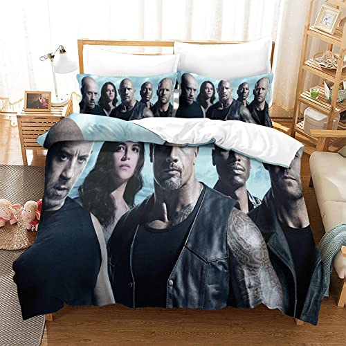 VOSILE Fast & Furious Bettwäsche-Set Dreiteiliges Steppdeckenbezug Schmusebezug Mikrofaser Hypoallergen Bettbezug Geeignet Für Erwachsene Und Kinder Single(135x200cm)