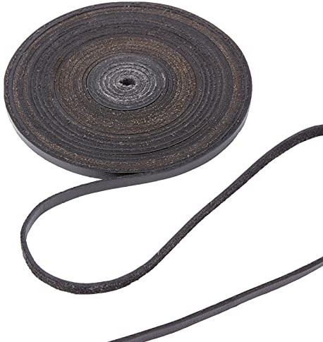 GORGECRAFT 5.5Yds 5mm Noir Plat Cordon en Cuir Véritable Corde en Cuir Naturel Bandes de Dentelle de Vache Pleine Grain Tressage Corde Rouleau pour la Fabrication Bijoux DIY Artisanat