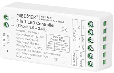 LGIDTECH FUT035Z+ 2-in-1 LED-Streifen-Controller Zigbee 3.0 + 2.4G, funktioniert mit einfarbigen und CCT Dual-weißen LED-Lichtstreifen, kompatibel mit Philips Hue, Echo Plus (2. Generation)