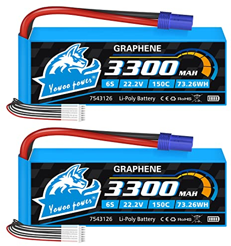 Yowoo 6S RC Lipo Akku 3300mAh 22.2V 150C Graphen Batterie mit EC5 Stecker für RC Flugzeug RC Hubschrauber RC Quadcopter Drohne Auto LKW Boot Modell (2 Packs)
