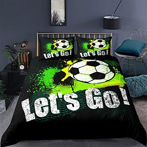 FIGONE Kids Duvet Cover Set 3D Printed Basketball Soccer Rugby Bedding Set With Pillowcase For Boys Teen Soft Children Quilt Cover Bed Linens 3 Piece With 2 X Pillowcases 50X75 Cm Single 135X200 Cm