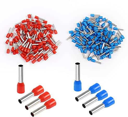 Cosses a Sertir 200 Embouts de Fil, Cosse 0,5 mm2 à 16 mm2，Embout de Cablage 100 Bleu + 100 Rouge, Fiche Isolante Sertie, pour Manchon de Câble, pour Connexion de Clip de Sécurité(E0512 | 0.5mm²)