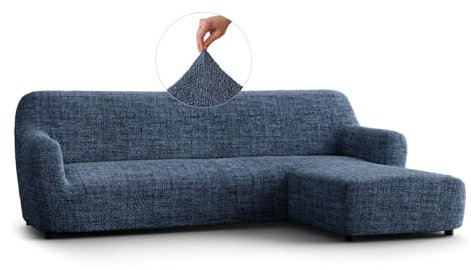 PAULATO - Bezug für Sofas mit rechter Halbinsel, Sofabezug Ecksofa L Form Stretch Mikrofaser, kratzfestes und maschinenwaschbares Gewebe, WavyTech-Technologie, Made in Italy - Vittoria Blau