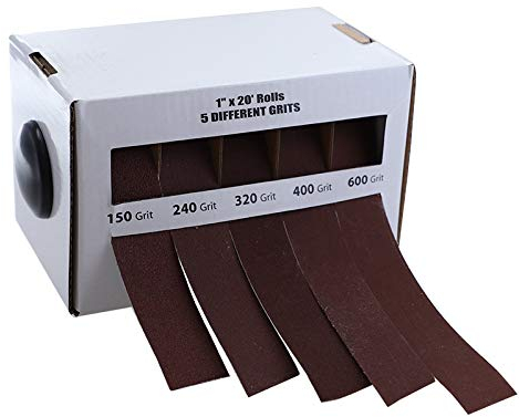 DeaGenlte 5PCS 6M Abrasive Sandpaper Emery Cloth Roll, 150-600 Grit 5 Rolls Sanding Belt Drawable Emery Cloth Sandpaper Dry Abrasive Belt Box Wood Grinding Roll Belts for Wood Turners, Automotive
