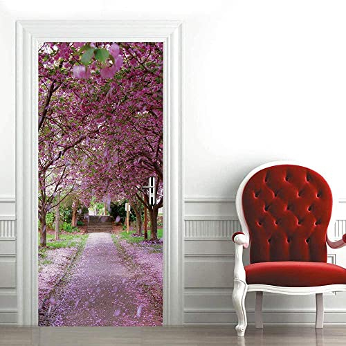Türtapete Selbstklebend Türfolie Türposter 3D Rosa Kirschbaum Vinyl Folie Türdeko Tapete Wandbild Türaufkleber Türtattoo - 80 X 200 Cm Kinderzimmer Wohnzimmer Schlafzimmertür Foto Dining Room