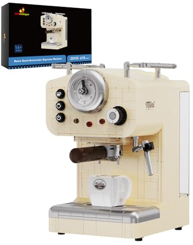 JMBricklayer Juego de construcción de máquinas de café, Kit de construcción Vintage, Juguetes Retro semiautomáticos para máquinas de café expreso, Juego de Modelos de exhibición coleccionables