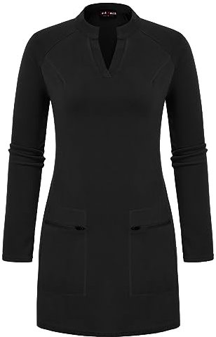 Jack Smith Tennis Long Sleeve Dress for Women Golf Exercise Workout Athletic Sports Dresses with 2 Pockets Black