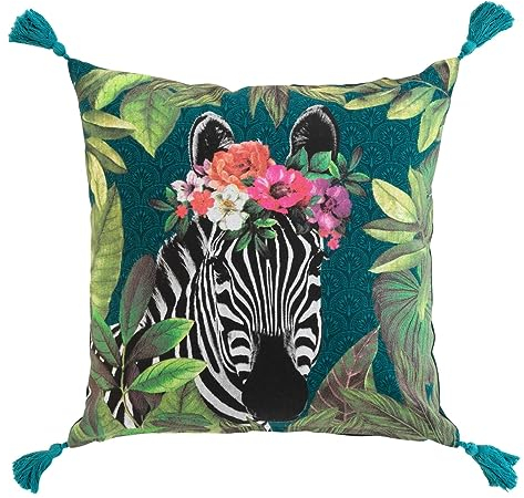 MACOSA U1611030 Deko-Kissen 45 x 45 cm Zebra Muster Grün Bunt inkl. Füllung Sofakissen Dekokissen Zierkissen Deko Couchkissen