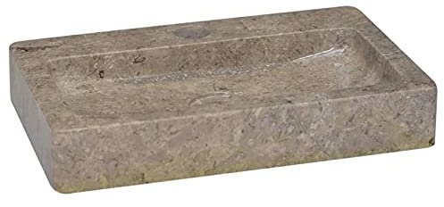 Homgoday Évier gris 38 x 24 x 6,5 cm en marbre, Évier Lavabo à poser pour toilettes, meuble-lavabo, lavabo de salle de bain pour petit vestiaire de salle de bain