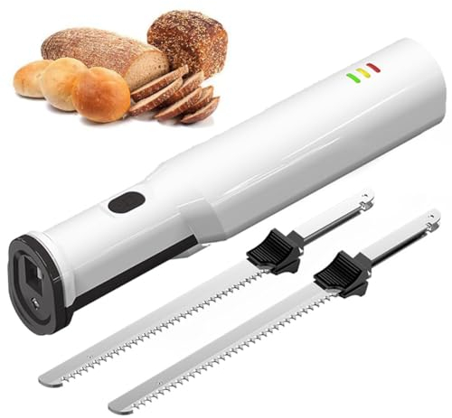Couteau à viande électrique, couteau à pain, couteau à trancher la viande sans fil, couteau à pain avec 2 lames dentelées de 8 en acier inoxydable et déclencheur de verrouillage de sécurité, pour