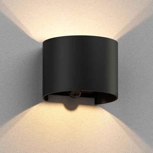 ledscom.de Wandleuchte RUNEL für außen, IP65, Up-/Downlight, Bewegungsmelder, schwarz matt, rund, 1x G9 max. 10W