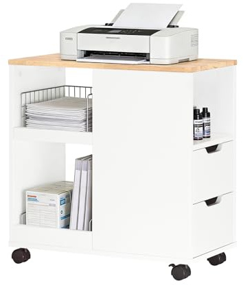 SoBuy Meuble Imprimante Mobile avec roulettes 60x30x60 cm | Support d’Imprimante avec tiroirs, rangement bureau et table d’appoint FBT130-WN