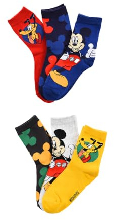 Disney Mickey Mouse und Pluto Socken Jungen 6 Paar Kindersocken | Buntes Baumwollsocken Set für Kinder Motivsocken Paket