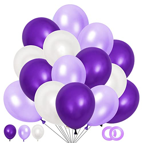 60 Stück Luftballons Lila Weiß Hell-Lila, Helium Luftballons Lila, Lavendel Latex Ballons, 12 Zoll Violett Partyballon Deko fur Hochzeit Geburtstag Kinder Baby Shower Babydusche Konfirmation JGA
