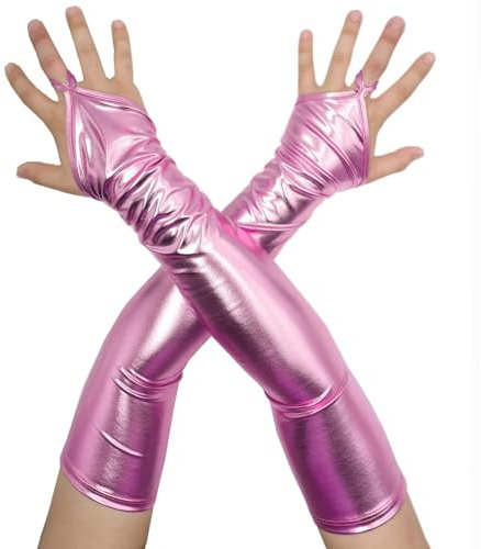 Seeksmile Fingerlose Handschuhe für Erwachsene, Uni, glänzend, metallisch, 48,3 cm, Halloween, Party, Kostüm, Pink, Einheitsgröße