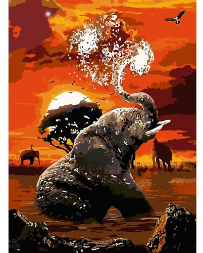 AIRDEA Éléphant Peinture Numero Adulte, DIY Kit Activité Manuelle Peinture Acrylique, Peinture par Numero Adulte avec Pinceaux et Acryliques pour la Décoration Maison 30x40 cm (Pas de Cadre)