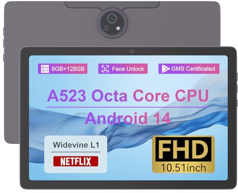 C idea 10.51” Tablet,Android14 Tablet With FHD 1200 * 1920 Screen,8GB RAM+128GB ROM (TF TB),Dual Camera 13MP+5MP,2.4/5G WiFi,Bluetooth,6hrs Battery,Perfect for Gift(Gray)