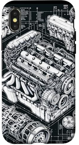 Hülle für iPhone X/XS Legendärer Motor-Blueprint, ideal für Autofans und Mechaniker