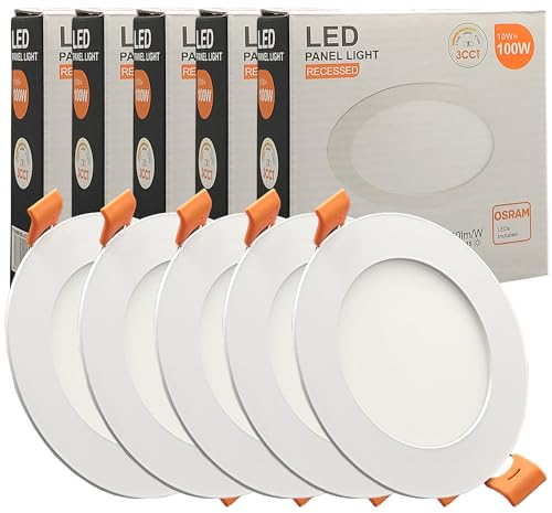 FactorLED Pack x5 Downlight LED Techo Empotrable Circular Slim 12cm 10W (100W), Panel Redondo Empotrado, Placa Extraplana, Luz Seleccionable 2700K-4000K-5700K (CCT) (5, Ø120mm)