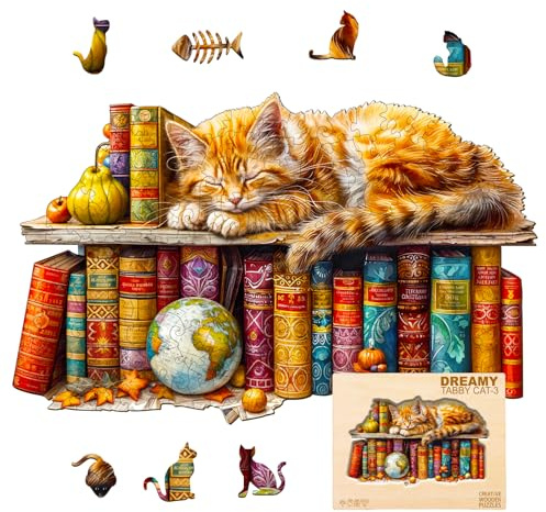 Holzpuzzles für Erwachsene - Schläfrige Katze | Holz puzzle Tierform, Wooden Puzzle mit Geschenkbox zum Verschenken (34 × 21.5 cm, 235 Teile)