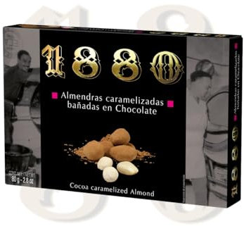 1880 - Almendra Caramelizada y Bañada en Chocolate Calidad Suprema, Típico Dulce Navideño, Receta Artesanal, Envase Individual, Elaborado con Almendras Seleccionadas, 80 gramos