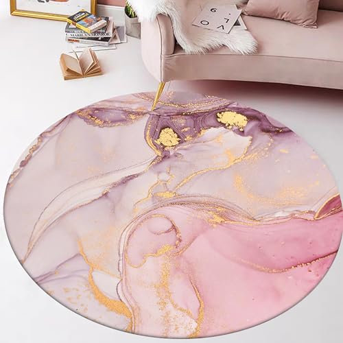 Rug-QJDDUP Rond Tapis de décoration,Pink,Round 100 cm,Aquarelle Abstraite Moderne Multicolore Rouge Rose Jaune,Tapis Poil Court Doux,Salle de séjour, Cuisine, Salle à Manger,