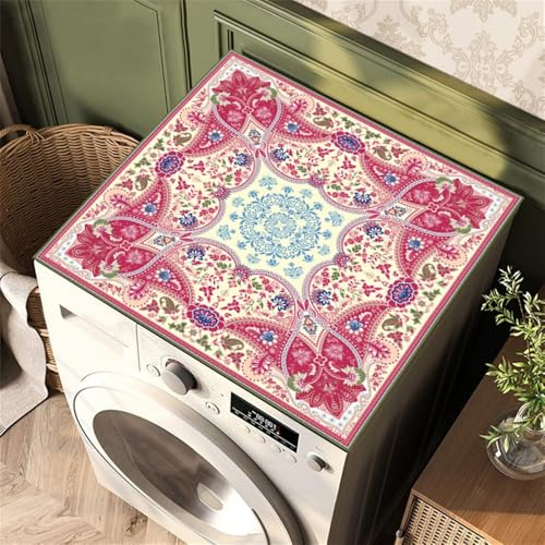 Treer Tappetino per Lavatrice e Asciugatrice, Stile Esotico retrò, Tappetino Antiscivolo Assorbente, Morbida Ritagliabile, Protector Superiore per Lavatrice o Asciugatrice (60x60cm,Rosa)