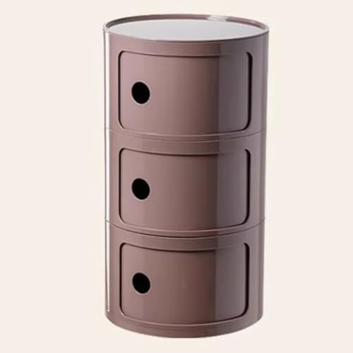 WEIDPHL Table De Chevet Ronde, Table De Chevet avec 3 Tiroirs, Table D'appoint, Armoire De Rangement avec Porte Coulissante pour Salon, Chambre À Coucher, Salle De Bain,Marron