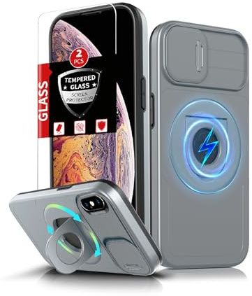FRLMOOES for iPhone Xs Max Case Magnetic,with Kickstand Ring + Camera Cover