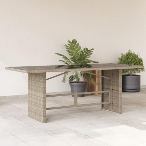 LXYZWRW Outdoor Möbel Gartentisch mit Glasplatte Hellgrau 190x80x74cm Polyrattan Outdoor Tische