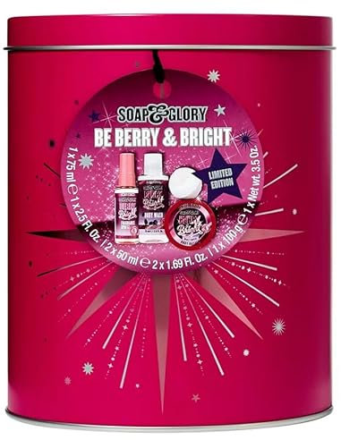 Soap & Glory Be Berry and Bright 4-Piece Gift Set - Body Butter, Shower Gel, Hand Cream, Lip Balm - Perfect for Gifting, Luxurious Skincare, Berry Scented Moisturizing Essentials