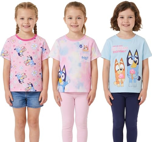 Paw Patrol | Bluey T-Shirts for Girls & Toddlers, 3 Pack Cotton Crew Neck Kids Tee Tops, Soft Breathable Summer Clothing