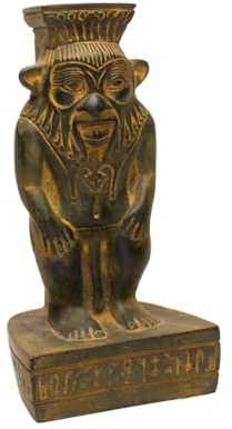 Statue Ägyptischer Gott BES, groß, 17,8 cm, Antikes Ägypten, hergestellt in Ägypten, Schwarz