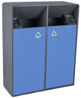Poubelle de ménage 38L/80L Poubelle extérieure Double Coffre Métal Carré Poubelle Bleu, Moderne Commercial Ménage Grandes Poubelles Poubelle Extérieure (Large)