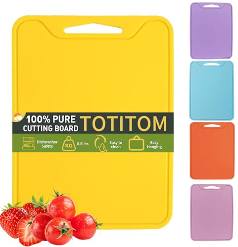 Planches à découper en plastique souple pour cuisine, 30 x 21,8 cm, tapis de découpe en silicone sans BPA, antidérapant pour viande, légumes et fruits avec poignée facile à saisir, passe au
