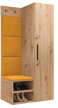 Mirjan24 Garderoben-Set Mapreni III, Schuhschrank + Kleiderhakenbrett + Kleiderschrank Gepolstertes Paneel/Wandpaneel Kleiderhaken Flurgarderobe Wandgarderobe (Artisan Eiche, Manila 32)