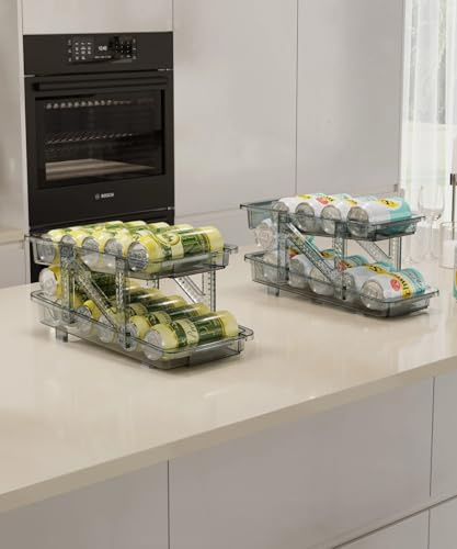 Soda Can Dispenser Automatic Fridge Drink Can Storage Dispenser Drinks Organiser Stackable Drink Can Storage Dispenser Adjustable for Can Size Holds Up to 10-12 Cans